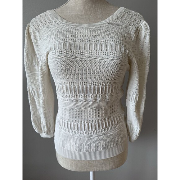 Mango MNG White Crochet Hollow Out Lantern Sleeve Open Knit Blouse Size S - Picture 1 of 6